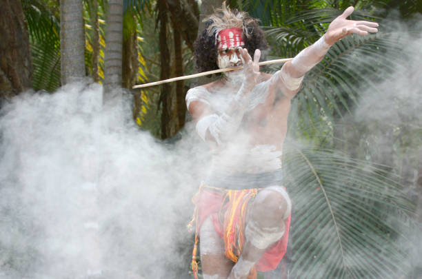 espetáculo de cultura aborígine em queensland austrália - aborigine indigenous culture australian culture australia - fotografias e filmes do acervo