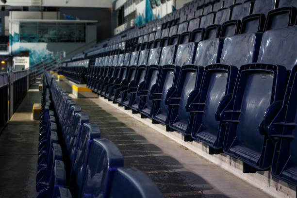 Blue Chairs in an Ice Hockey Arena, 2015 stock photo