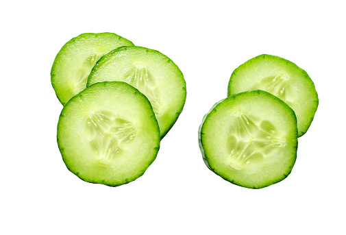 Fresh slice cucumber isolated on white background.