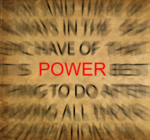 istock Blured text on vintage paper with focus on POWER 652391162