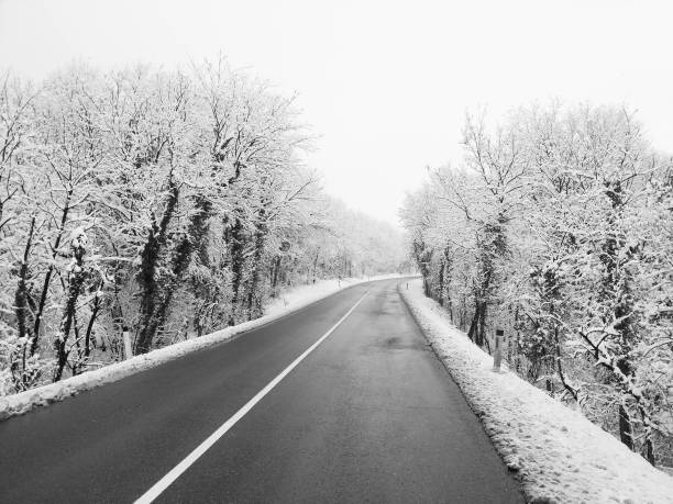 istock Beautiful snow forest and road 652394552