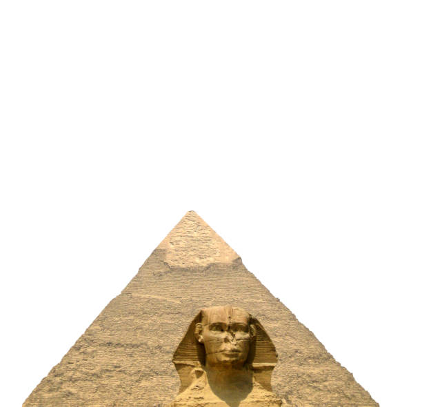 the sphinx and the great pyramid isolated on white background - pyramid of mycerinus pyramid great pyramid giza imagens e fotografias de stock