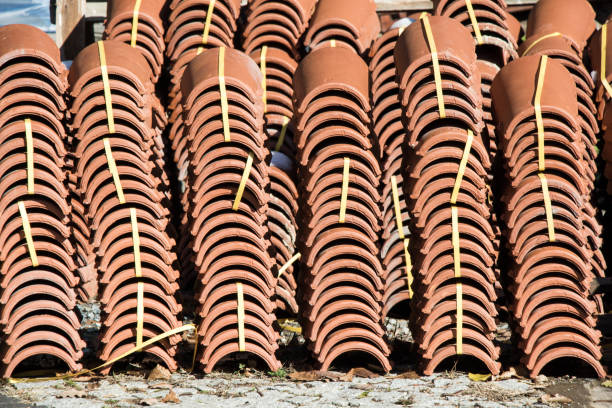 istock Pile of  roofing tiles as a construction material 652397568