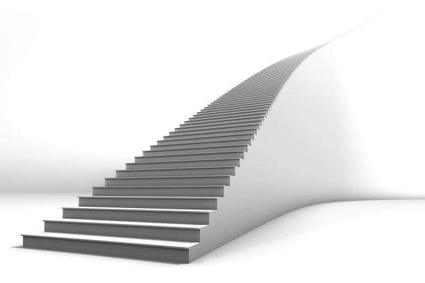 istock Tall White Curved 3D Illustrated Staircase on Bright White Background 652400986