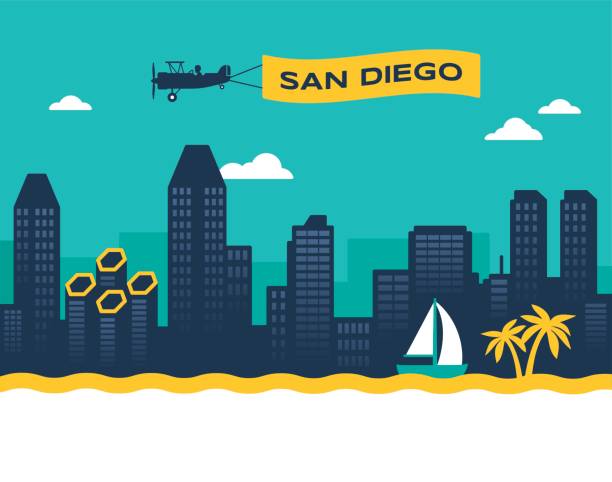 San Diego Skyline San Diego California USA skyline concept illustration. san diego stock illustrations