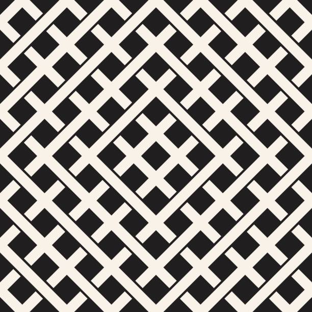 istock Weave Seamless Pattern. Braiding Background of Intersecting Stripes Lattice. Black and White Geometric Vector Illustration. 652405126