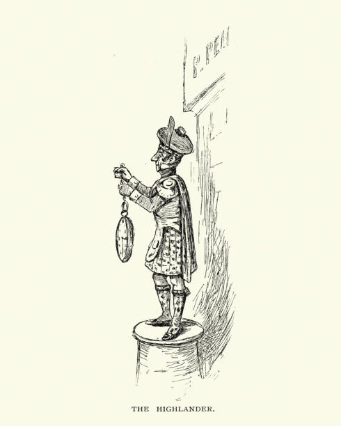 Vintage engraving of a victorian childrens story The Admiral's Caravan.  Caricature of the Highlander
