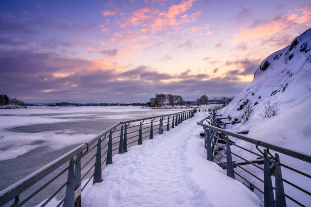 istock frozen lake during sunrise in winter season 652428632
