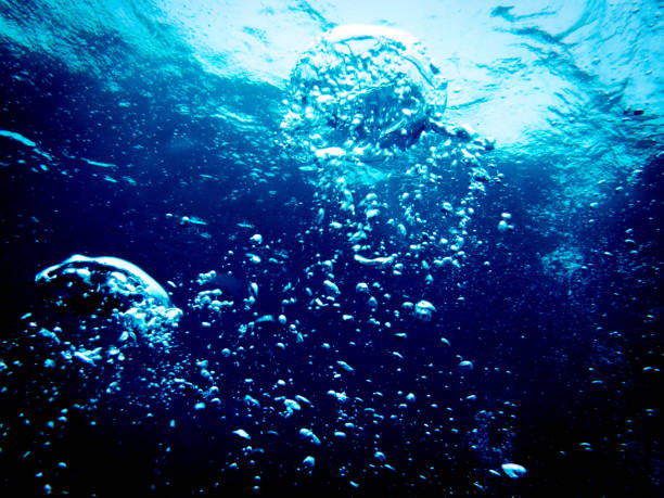 luftblasen im tiefblauen wasser - nemo museum stock-fotos und bilder