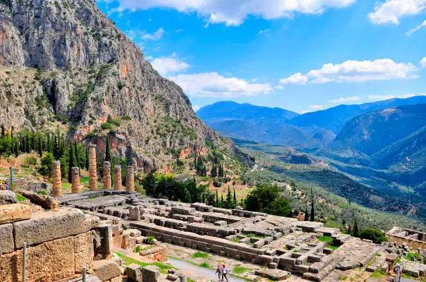 Ancient ruins of delphi in greece on a sunny day