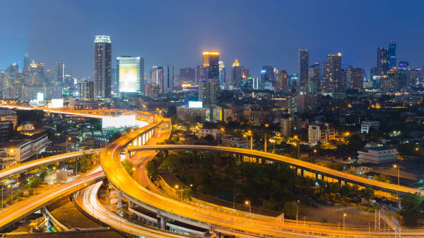 istock Night aerial view, City central business downtown 652443956