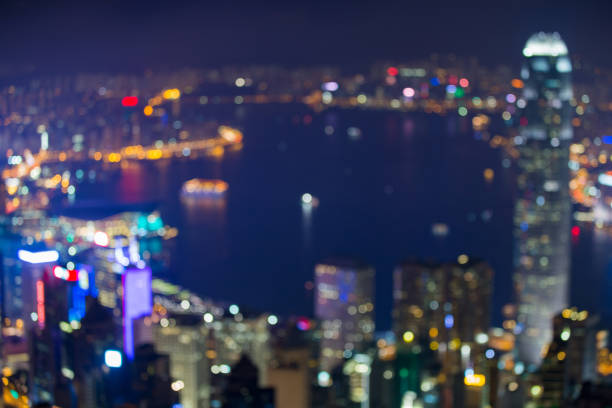 vista aérea, bokeh luz borrosa ciudad de hong kong - 5949 fotografías e imágenes de stock