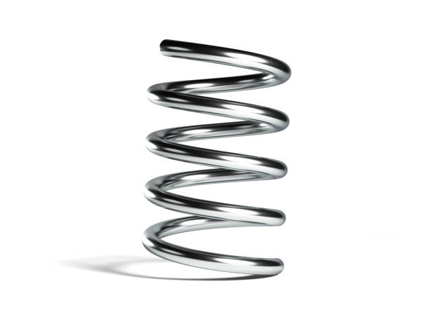 Metal Spring Isolated On White Background Coiled Spring, Vehicle Part, Machine Part, Metal, Engine coiled spring stock pictures, royalty-free photos & images
