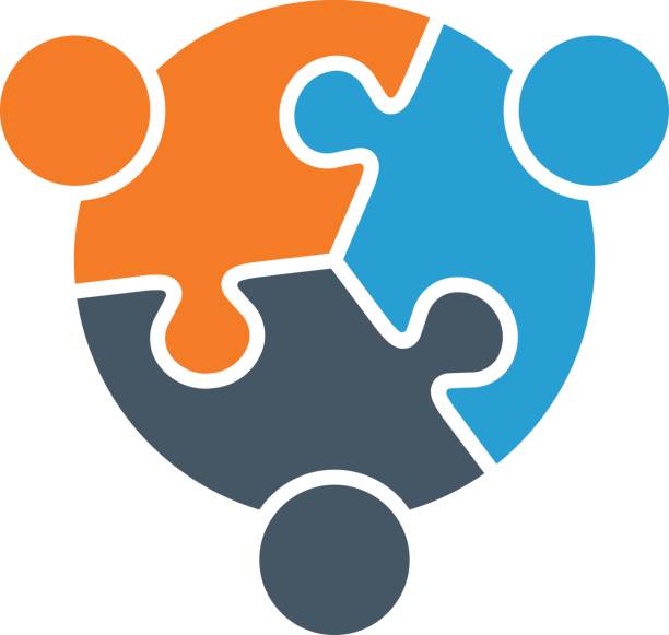 Teamwork People Connected Together Logo Concept For a Social Network of People puzzle icons stock illustrations