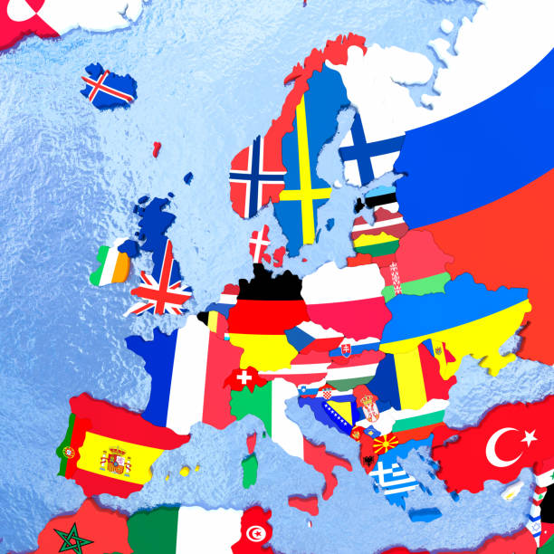 istock Europe on political globe with flags 652466164