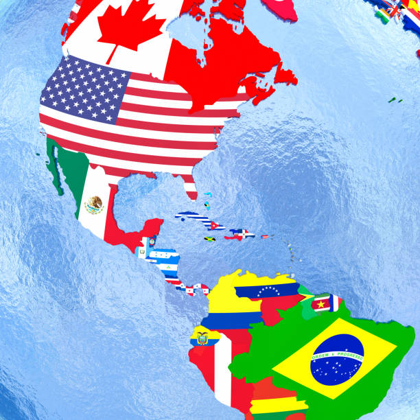 istock Americas on political globe with flags 652466170