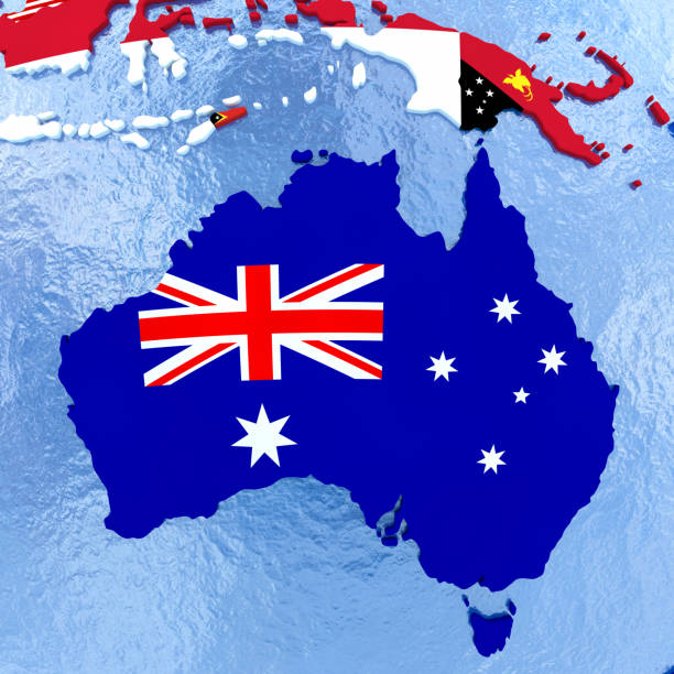 istock Australia on political globe with flags 652466192