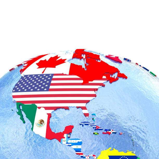 istock Americas on political globe with flags 652466230