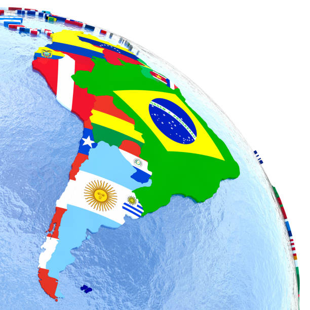 istock South America on political globe with flags 652466256