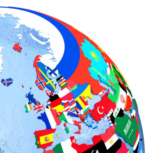 istock Europe on political globe with flags 652466262