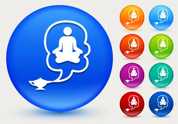 Vector illustration of Genie in a Lamp Icon on Shiny Color Circle Buttons