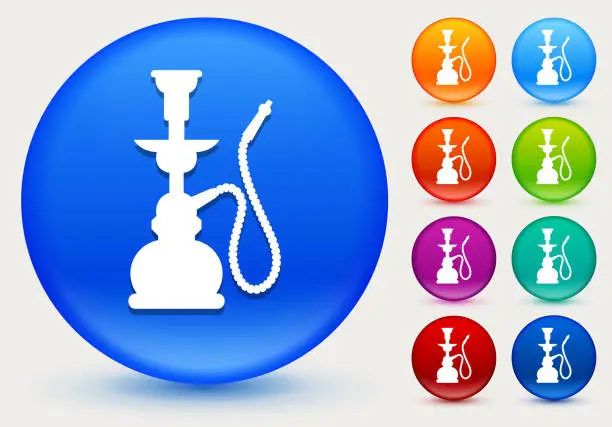 Vector illustration of Hookah Icon on Shiny Color Circle Buttons