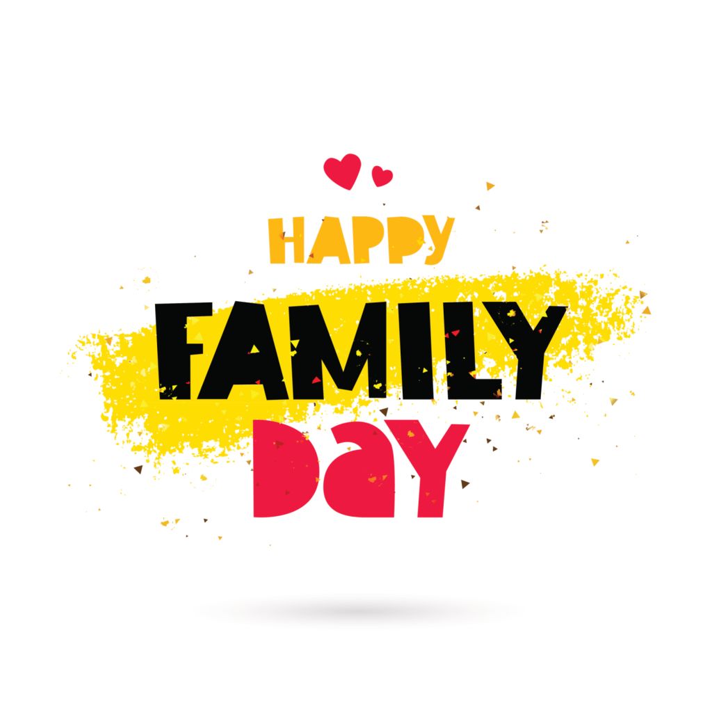 Happy family day. Lettering. Vector illustration on a white background with a yellow ink stroke. Great holiday gift card.