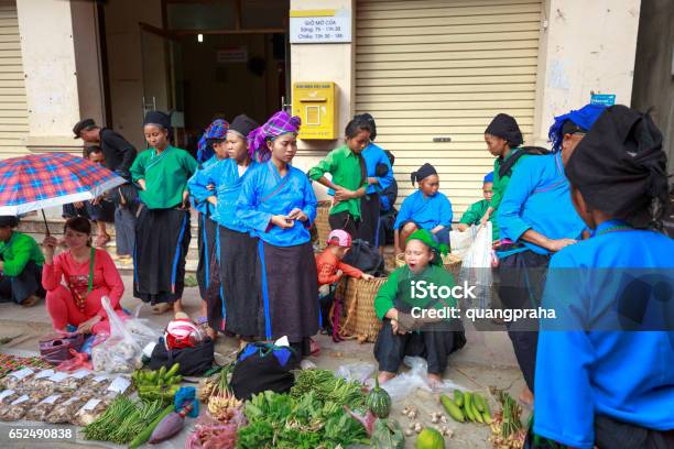 Ethnic Minority People Set Out The Agricultural Products Plant By Themselves At The Sunday Fair In Hoang Su Phi They Sell The Bundles Of Vegetables Fruits Stock Photo - Download Image Now