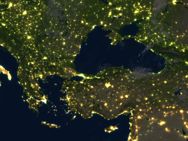 istock Turkey and Black sea region at night on planet Earth 652494466