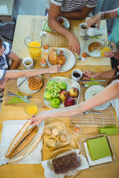 istock Overhead view of family having breakfast 652506992