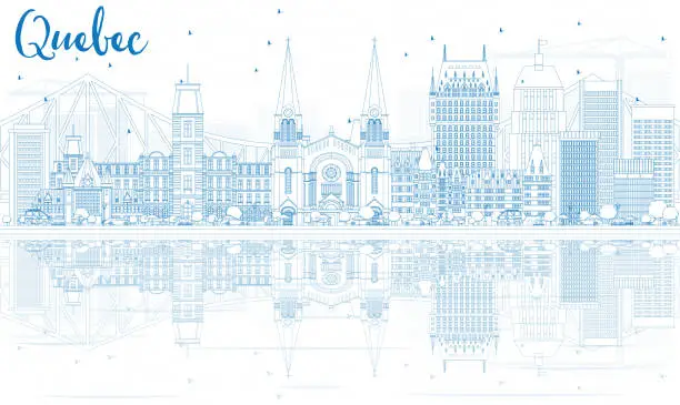 Vector illustration of Outline Quebec Skyline with Blue Buildings.