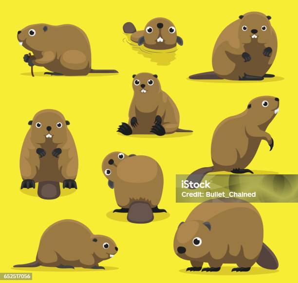 Cute Beaver Various Poses Cartoon Vector Illustration Stock Illustration - Download Image Now