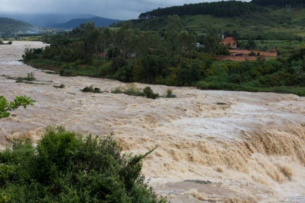 istock Terrible torrential water on river in flood season 652520862