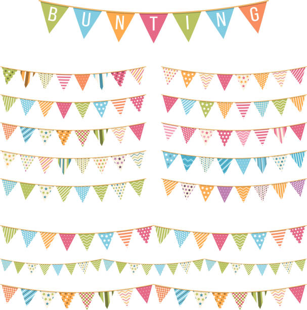 Bunting Different colorful bunting for decoration of invitations, greeting cards etc, bunting flags, vector eps10 illustration bunting stock illustrations