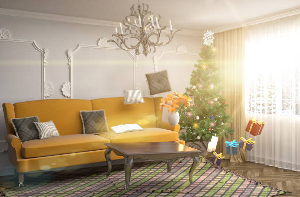 istock Christmas tree with decorations in the living room. 3d illustration 652553500