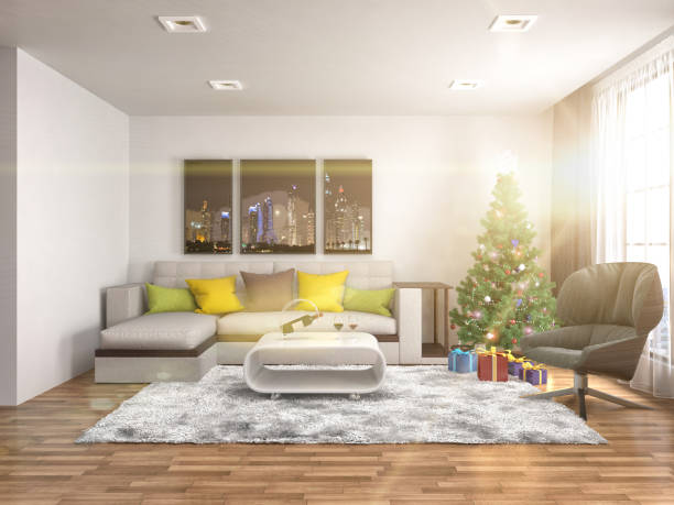 istock Christmas tree with decorations in the living room. 3d illustration 652556768