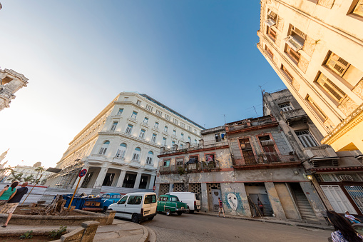 Old Havana. Incidental people on the background. Wide angle lens.