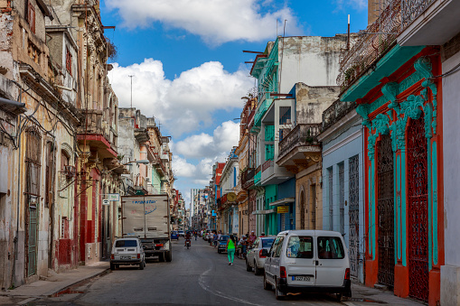Middle Town Street of  Havana. Incidental people on the background.