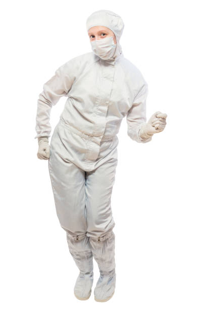 istock cheerful chemist dancing on a white background isolated in a protective suit 652572740