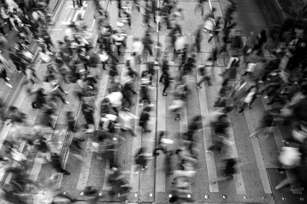 Busy pedestrian crossing at Hong Kong (Black and White)