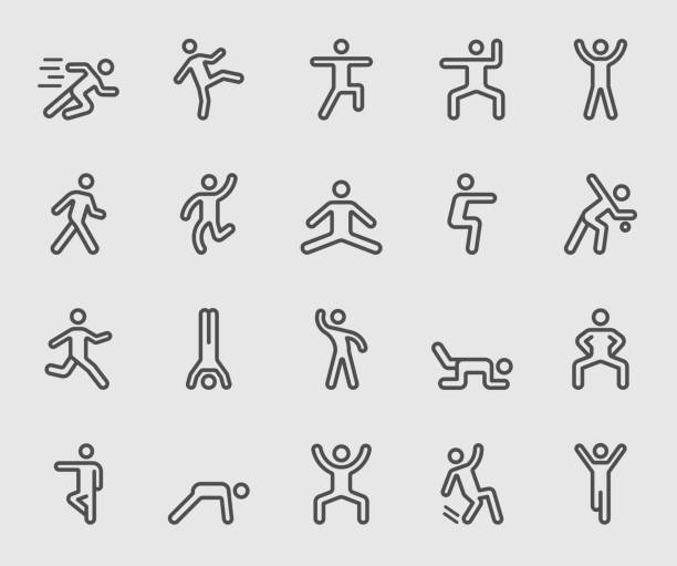 ilustraciones, imágenes clip art, dibujos animados e iconos de stock de icono de la línea de acción humana - healthy lifestyle jumping people happiness