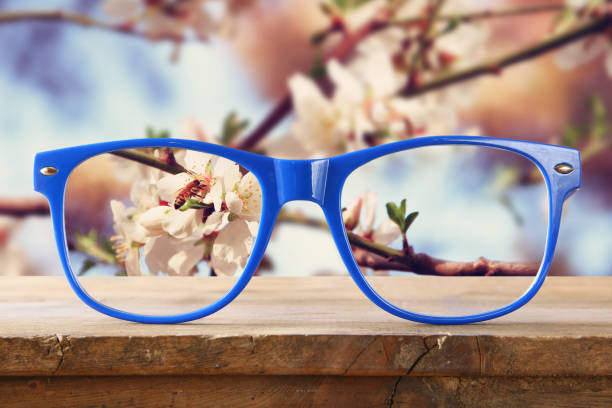 istock hipster glasses on a wooden table in front of cherry tree 652595600