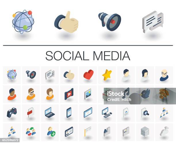 Social Media And Network Isometric Icons 3d Vector Stock Illustration - Download Image Now