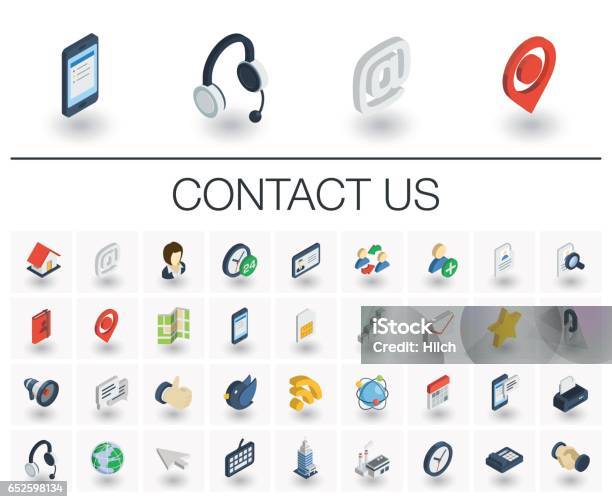Contact Us And Communication Isometric Icons 3d Vector Stock Illustration - Download Image Now
