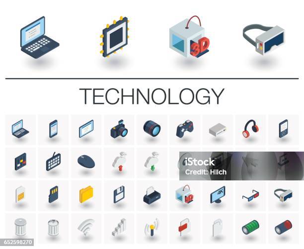 Digital Technology Isometric Icons 3d Vector Stock Illustration - Download Image Now - Isometric Projection, Icon Symbol, Three Dimensional