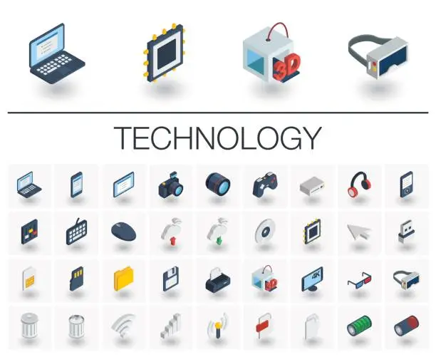 Vector illustration of Digital technology isometric icons. 3d vector