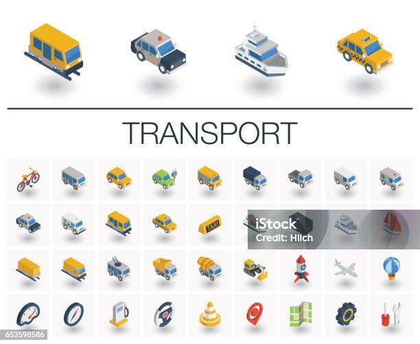 Transport And Transportation Isometric Icons 3d Vector Stock Illustration - Download Image Now