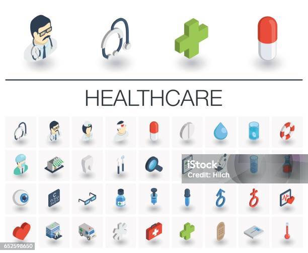 Medicine And Healthcare Isometric Icons 3d Vector Stock Illustration - Download Image Now - Healthcare And Medicine, Icon Symbol, Isometric Projection
