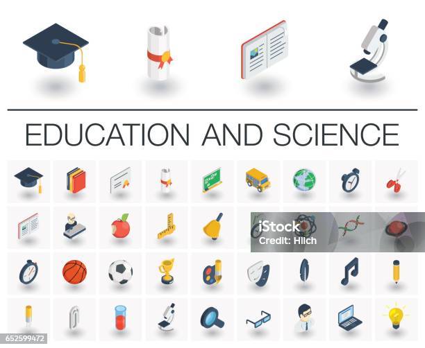 Education And Learning Isometric Icons 3d Vector Stock Illustration - Download Image Now - Icon Symbol, Isometric Projection, Education