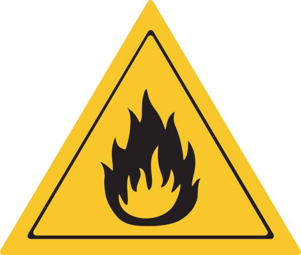 конструкция вектора знака легковоспламеняющегося материала. - fire warning stock illustrations